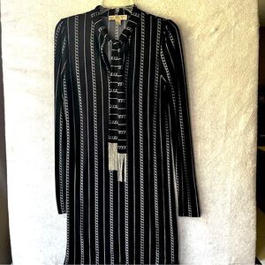 Michael Kors Black White Vertical Chain Stripe  Sheath Dress  Size  S